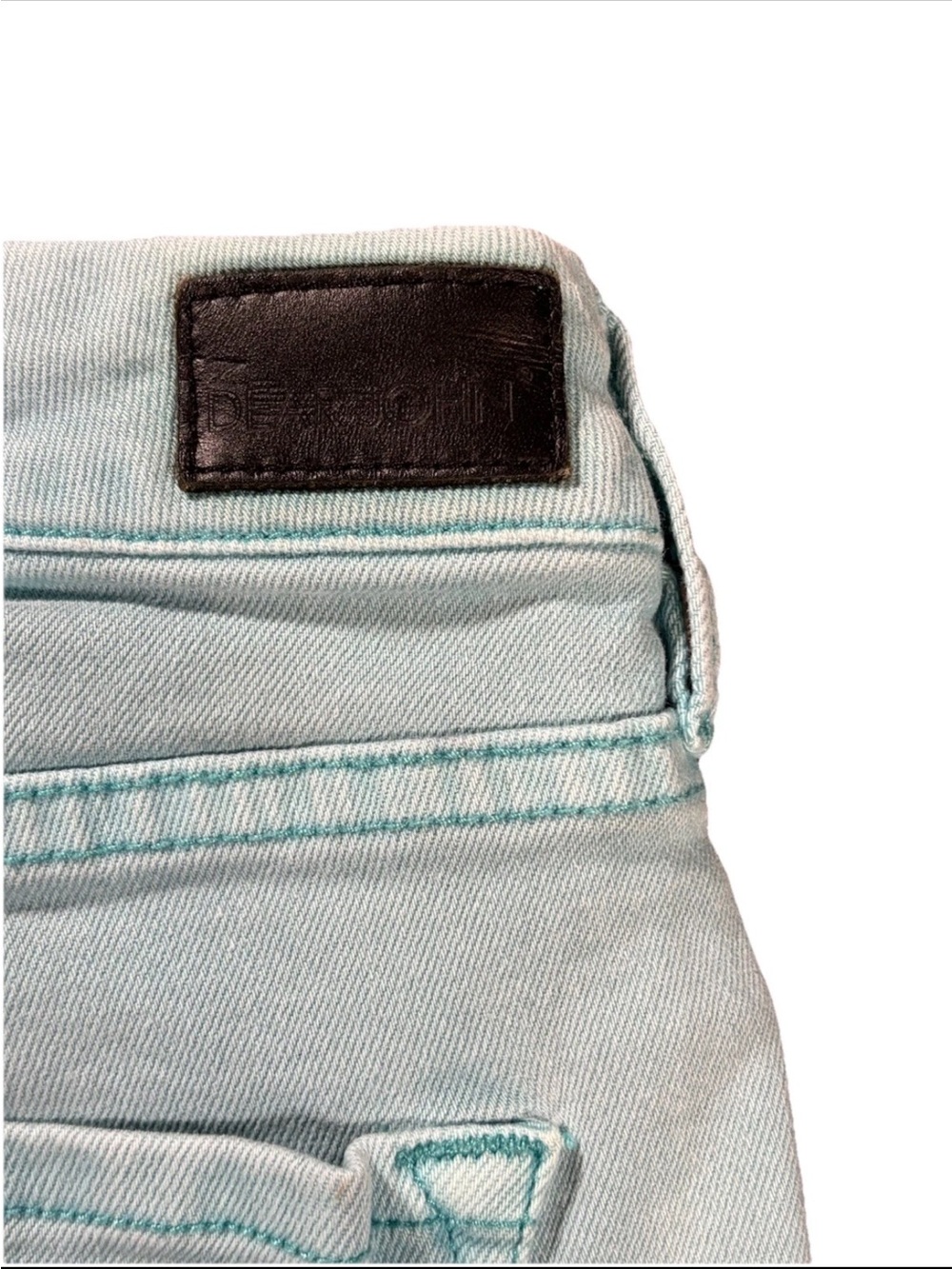 Dear John Tiffany Blue Teal Denim Roll-Cuff Women's Shorts - Picture 8 of 8